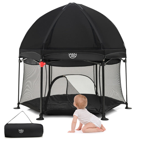 Portable Baby Playpen with Removable Canopy: Indoor & Outdoor Black