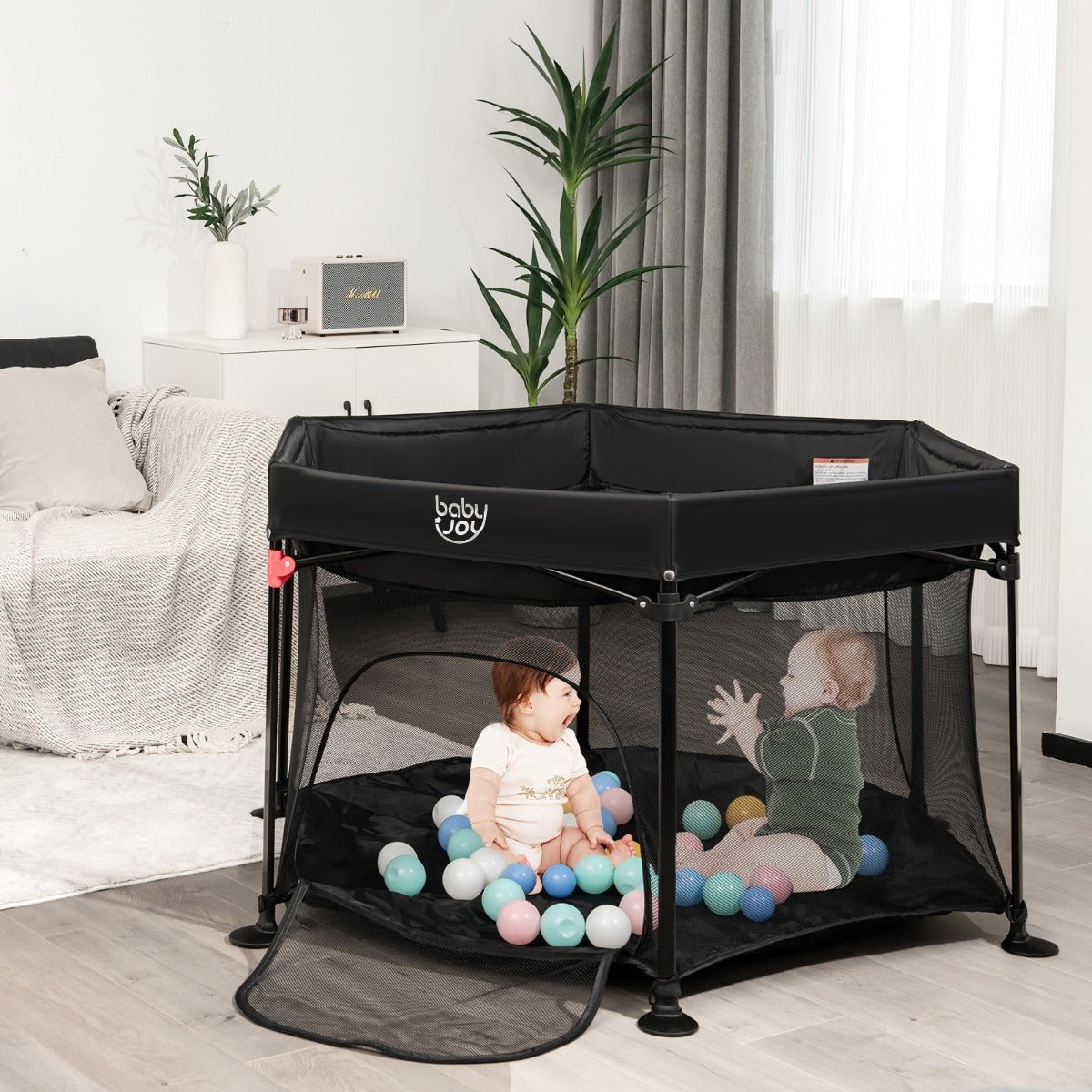 Black Indoor & Outdoor Baby Playpen: Portable with Removable Canopy