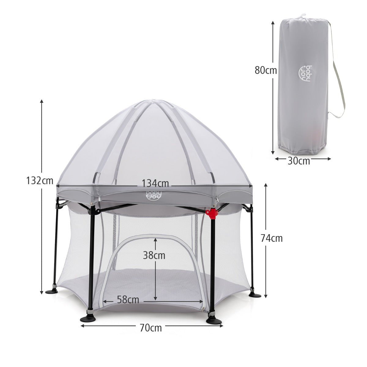 Versatile Portable Baby Playpen: Gray Design with Removable Canopy