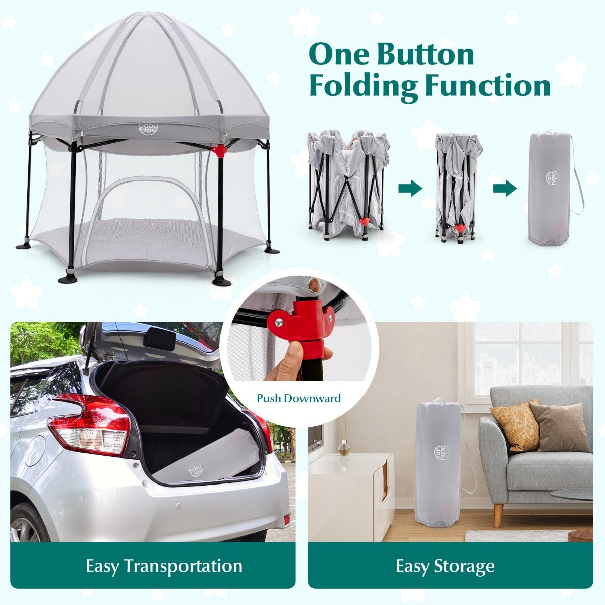 Portable Baby Playpen for Indoor & Outdoor Use: Gray with Removable Canopy
