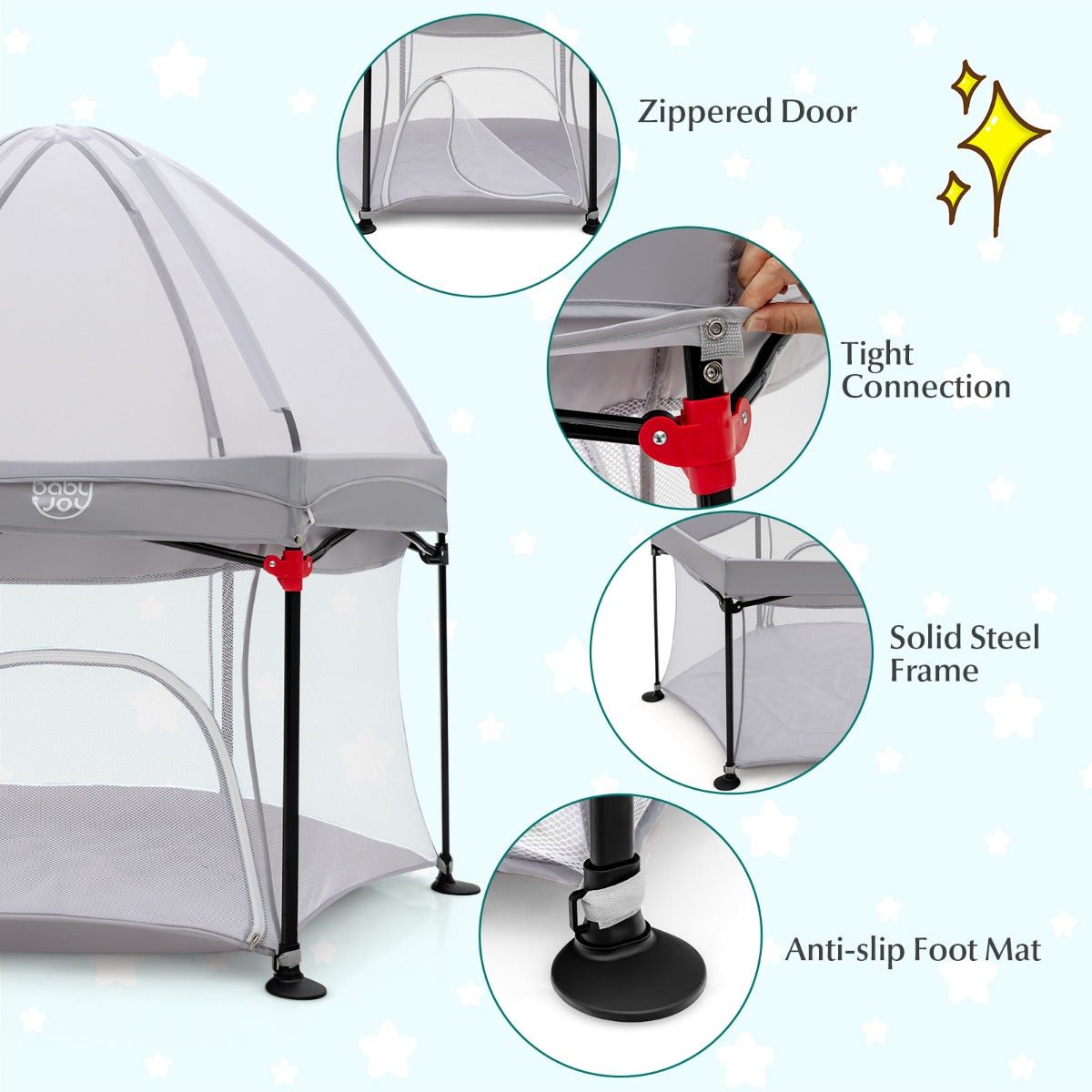 Indoor & Outdoor Gray Baby Playpen: Portable Design with Removable Canopy