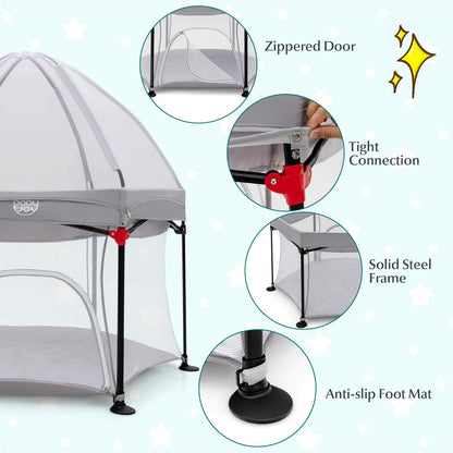 Indoor & Outdoor Gray Baby Playpen: Portable Design with Removable Canopy