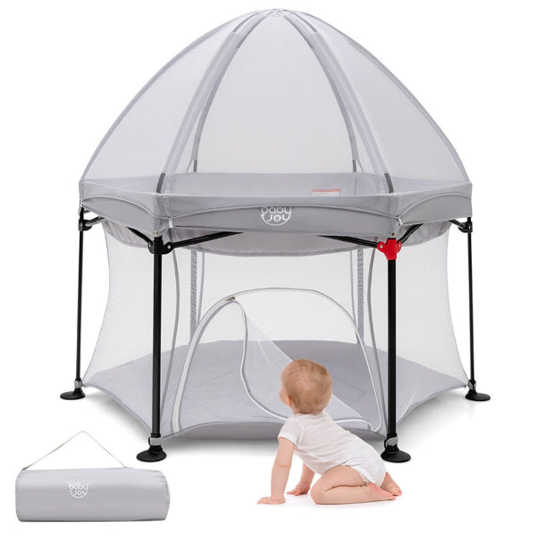Portable Baby Playpen with Removable Canopy: Indoor & Outdoor Gray
