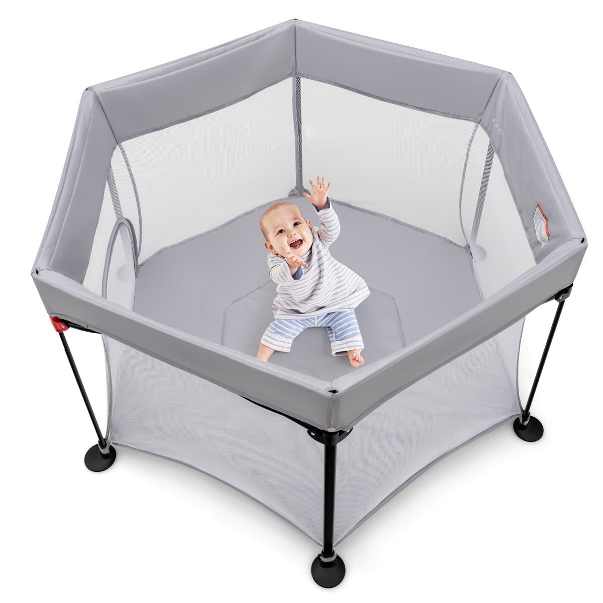 Gray Baby Playpen: Portable Design with Removable Canopy for Anywhere Use