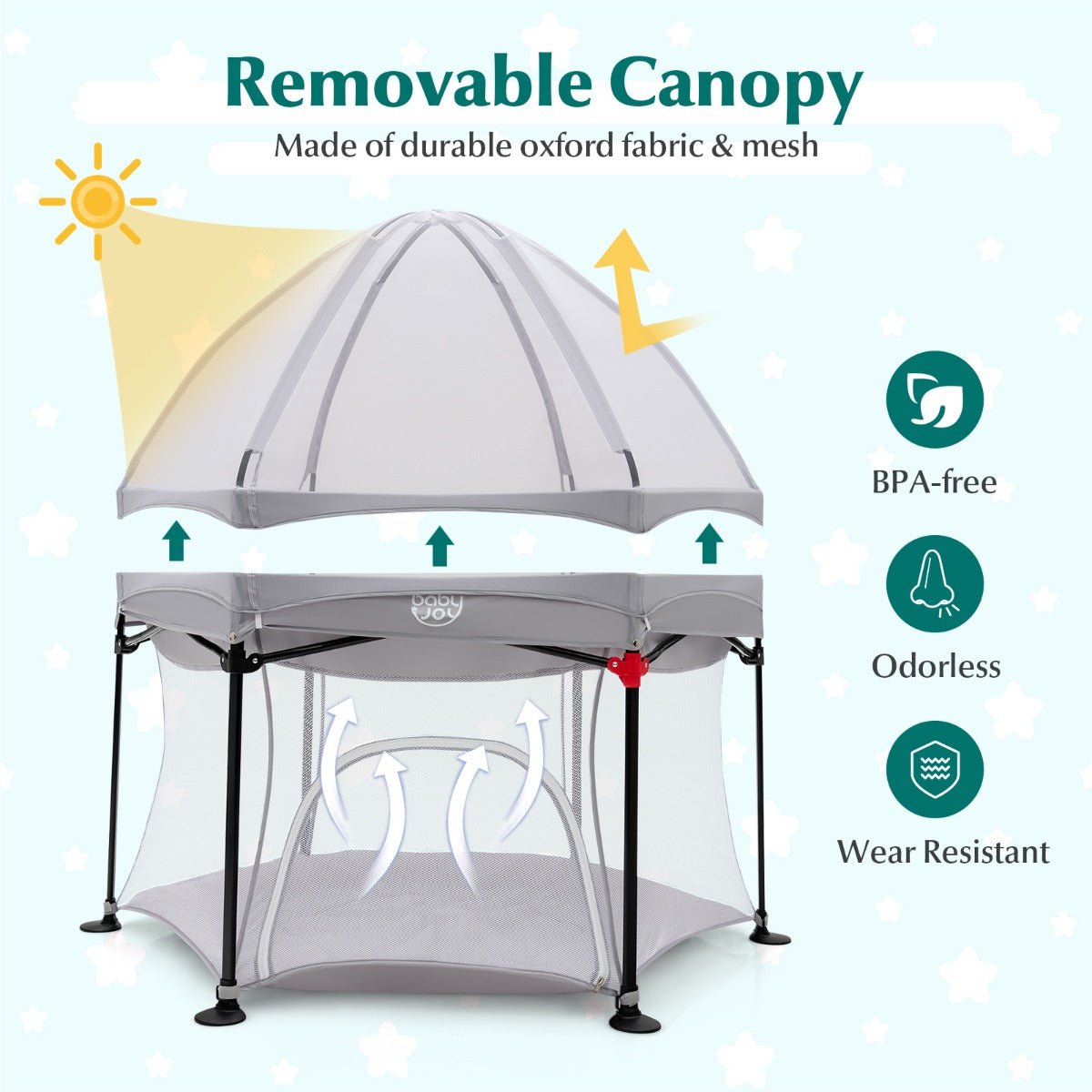Portable Baby Playpen with Removable Canopy: Gray for Indoor & Outdoor Joy