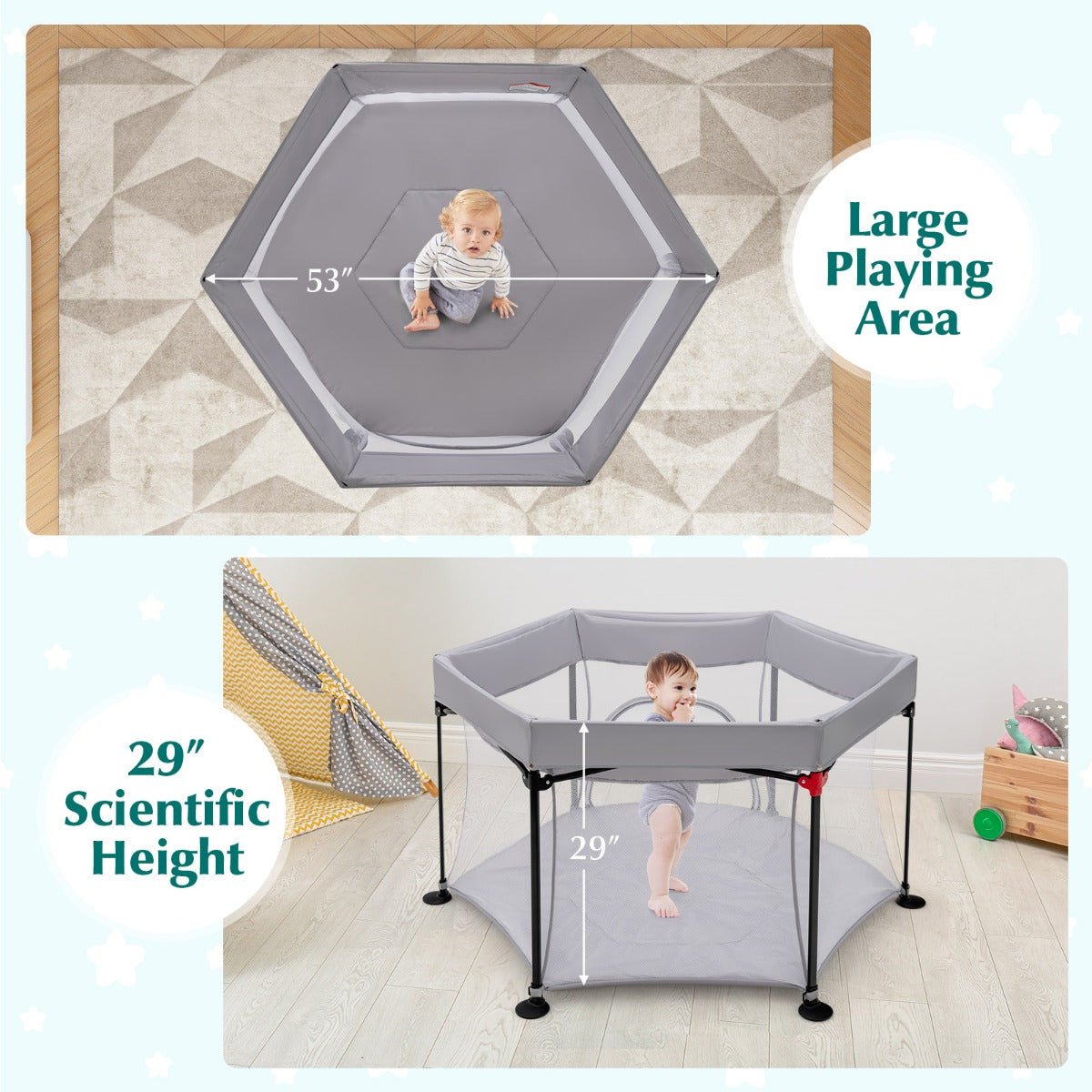 Portable Baby Playpen with Gray Removable Canopy: Ideal for Indoor & Outdoor