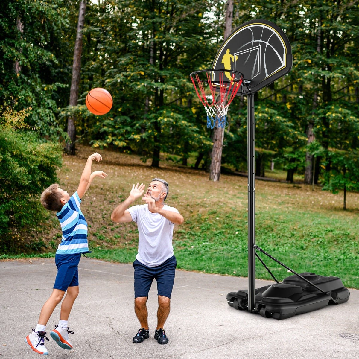 Portable Basketball Hoop: Wheels & Fillable Base for Outdoor Kid's Fun