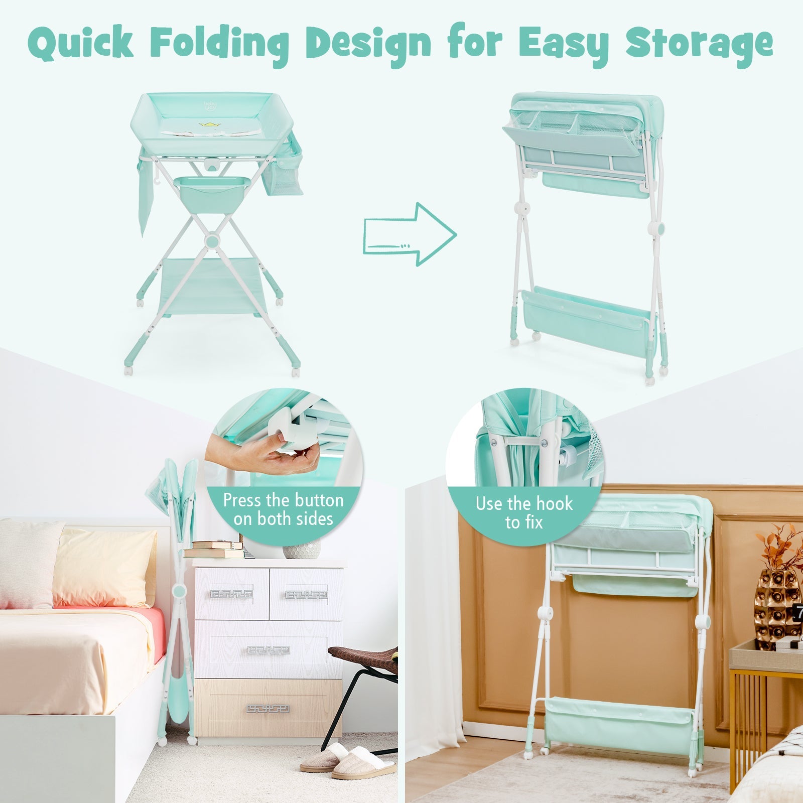 Portable Baby Changing Table with Storage and Adjustable Height