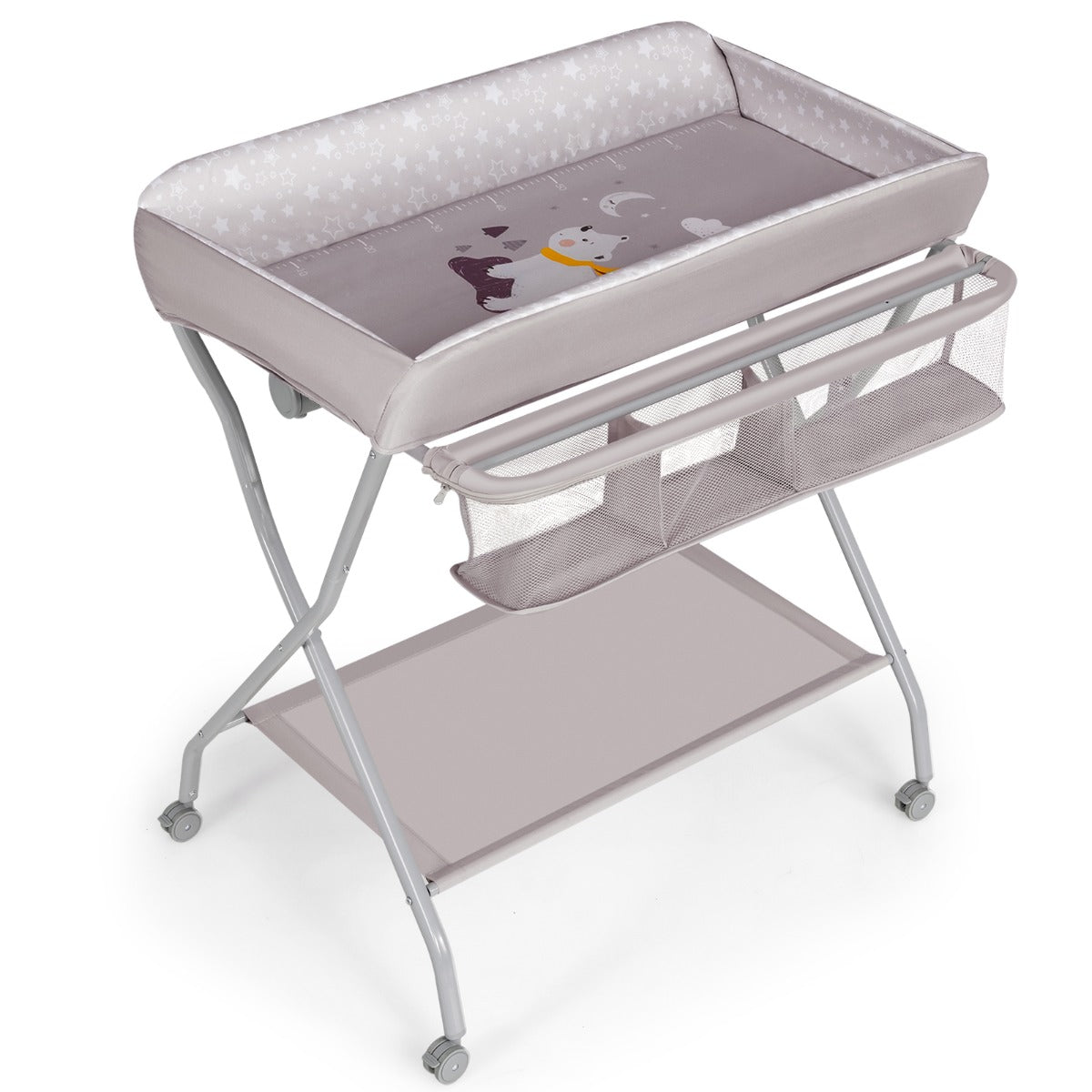 Portable Baby Changing Table with Wheels and Storage - Grey