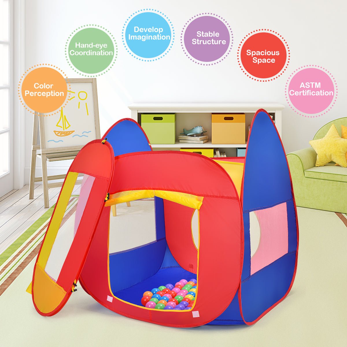 Large Pop-Up Ball Tent – Kids Educational Play Hut, Toddler Toy, Ages 1-6, Unisex