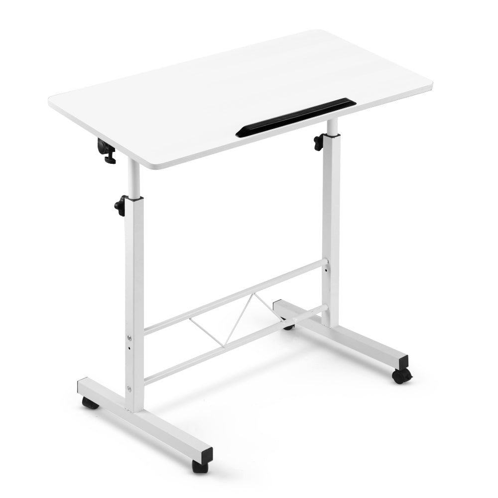 Height-adjustable white desk for kids study or play, portable and versatile for versatile functions.