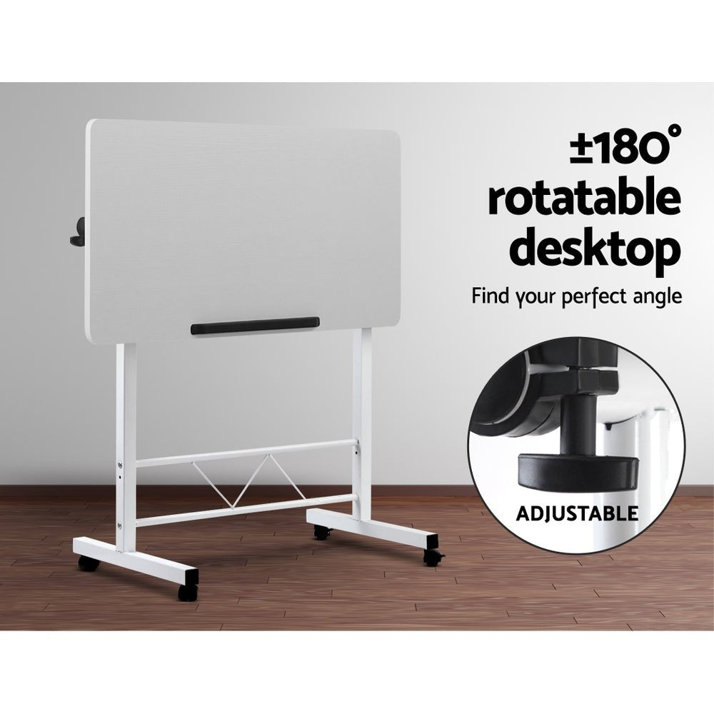 Height-adjustable white laptop desk for kids study, work, and play - portable and versatile.