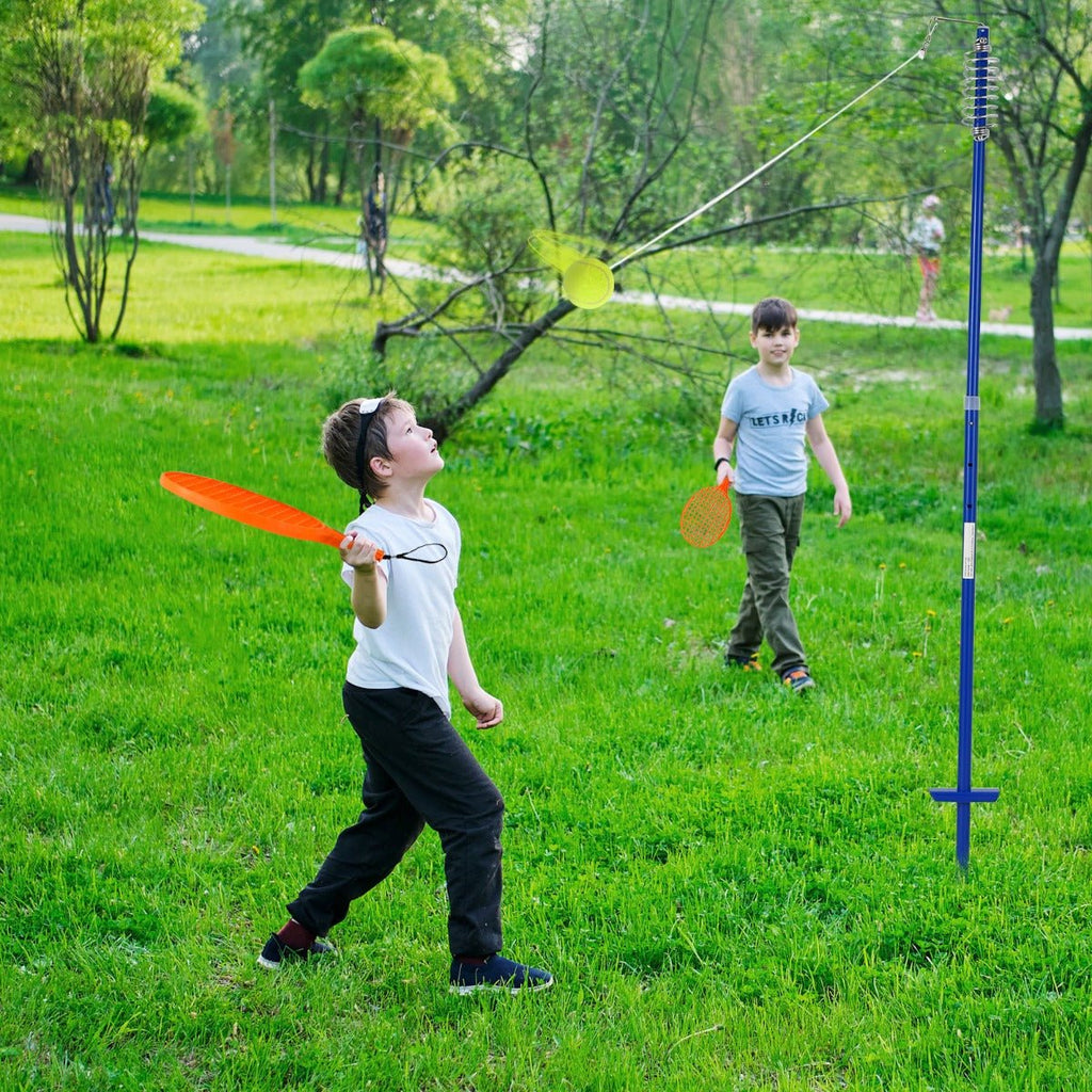 Champion Sports TTGAME Tetherball Tennis: Swingball Outdoor Lawn Game For Kids, Adults, And Families - Backyard Tether Kit With Tennis Ball And Paddle Set