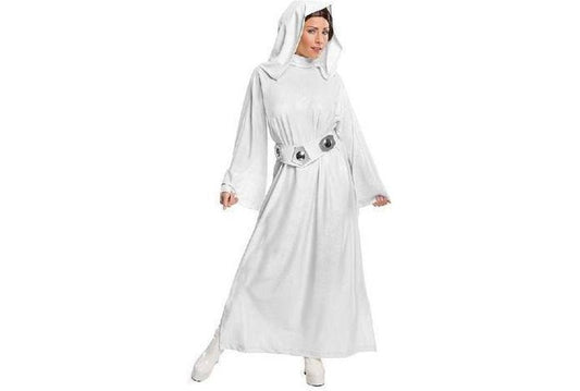 Star Wars Princess Leia costume with wig for childrens dress-up play at home.