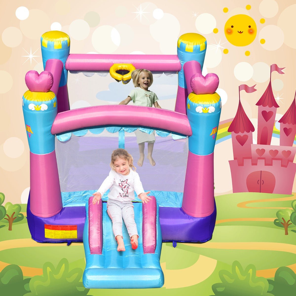 Jump Into Joy: Princess Theme Inflatable Castle with Basketball Hoop