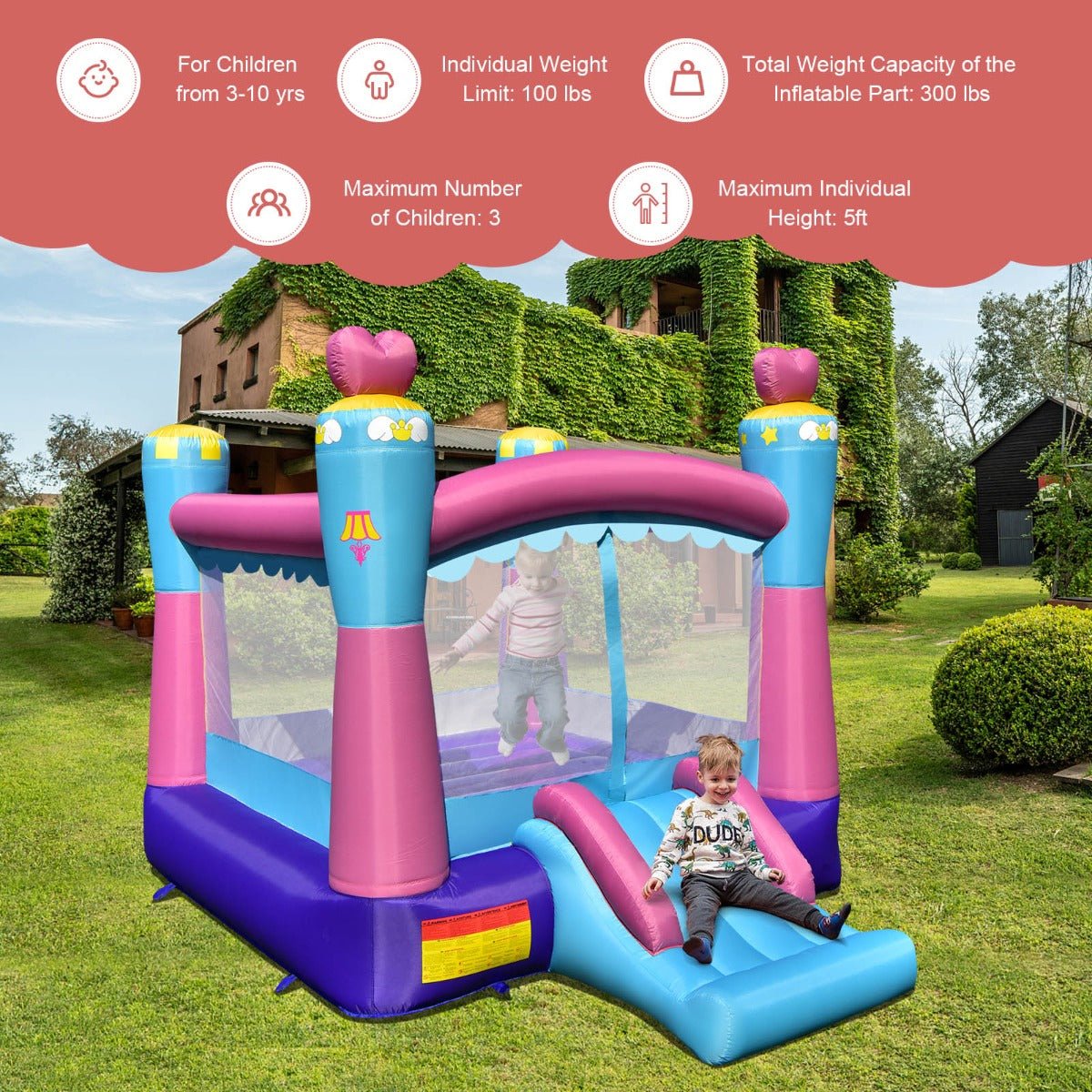 Kids' Dreamland: Inflatable Castle with Slide, Trampoline & Hoop