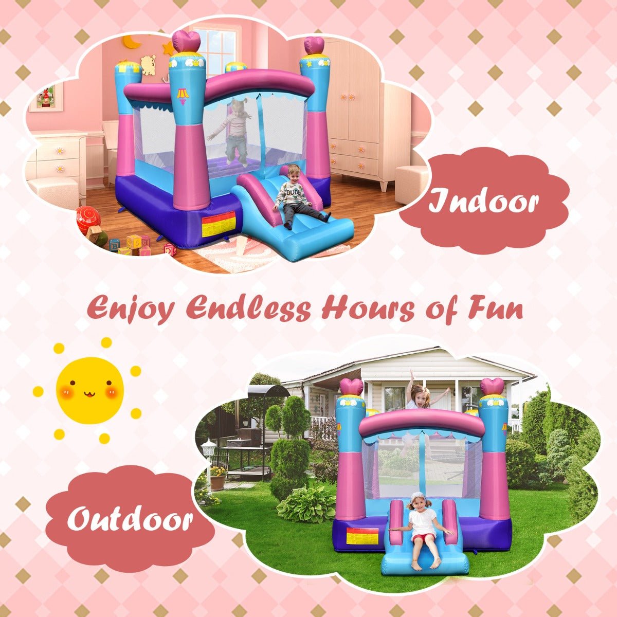 Summer Fun: Princess Inflatable Castle with Slide & Hoop