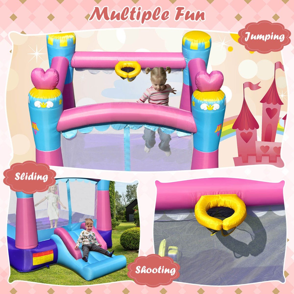 Outdoor Excitement: Kids Inflatable Castle with Slide & Hoop