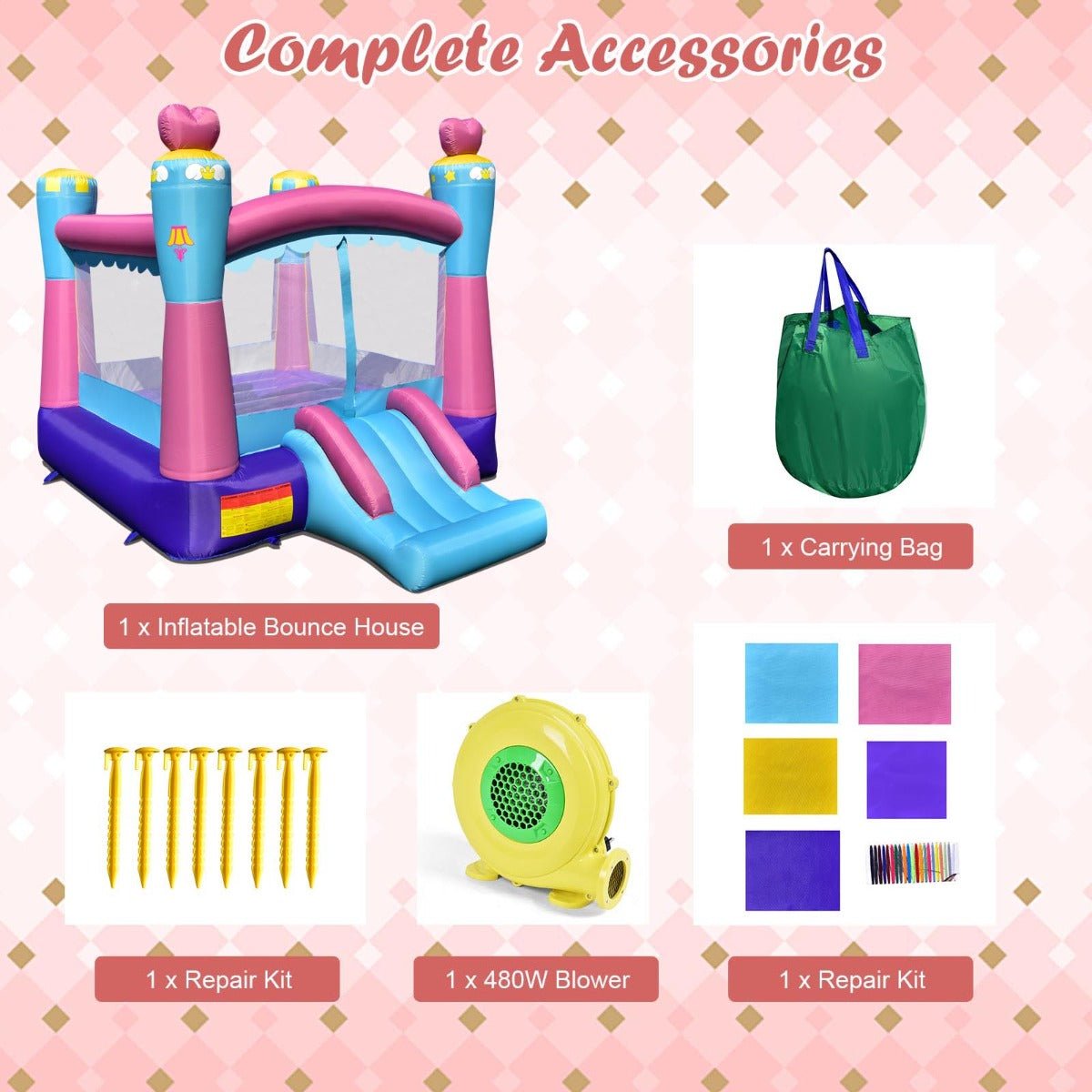 Active Imagination: Princess Inflatable Castle with Slide & Trampoline