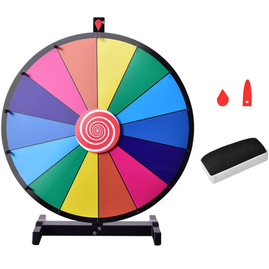 Colorful 18 tabletop prize wheel with dry erase surface for interactive childrens games at home.