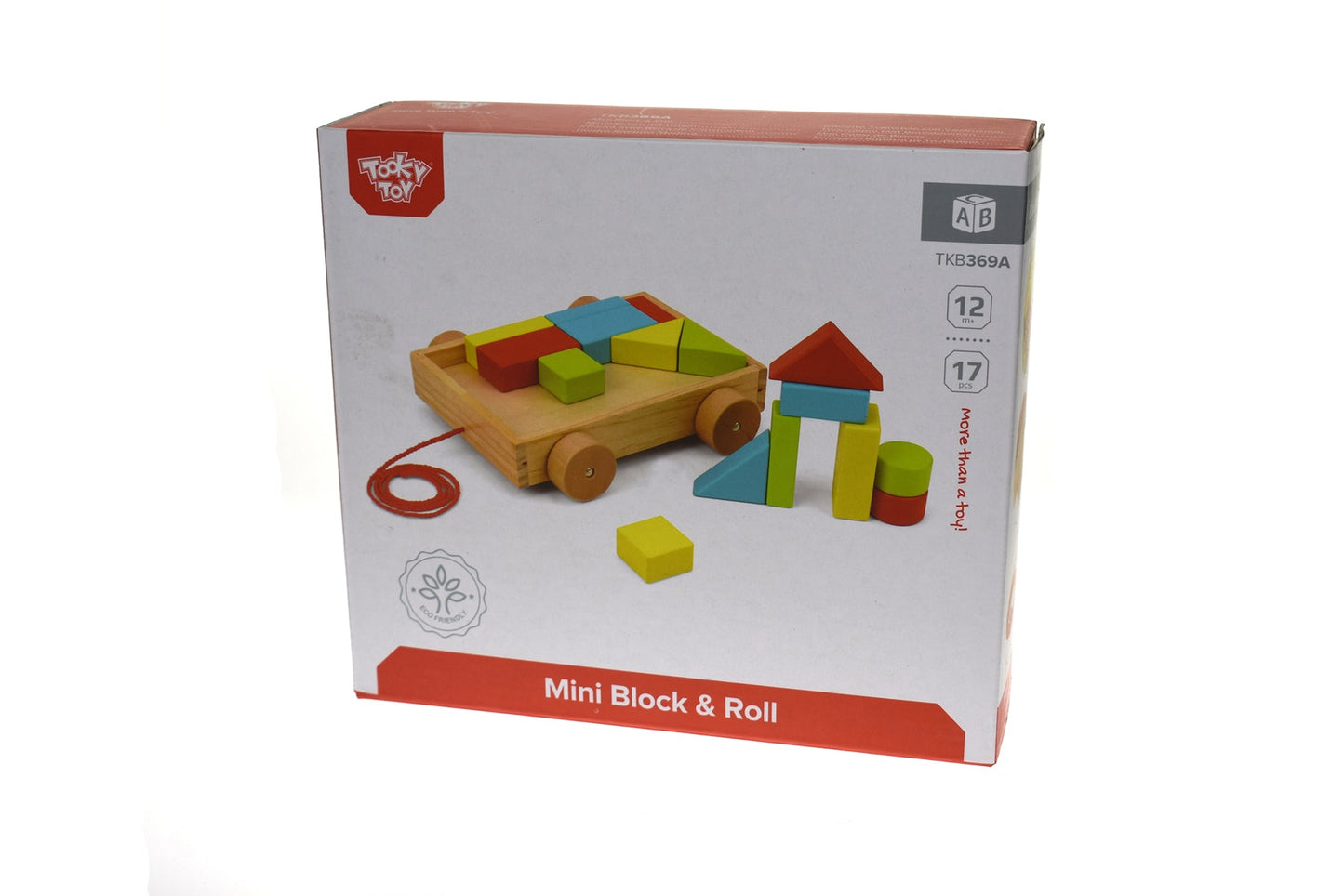 Small pull along cart with colorful blocks for creative play at home.