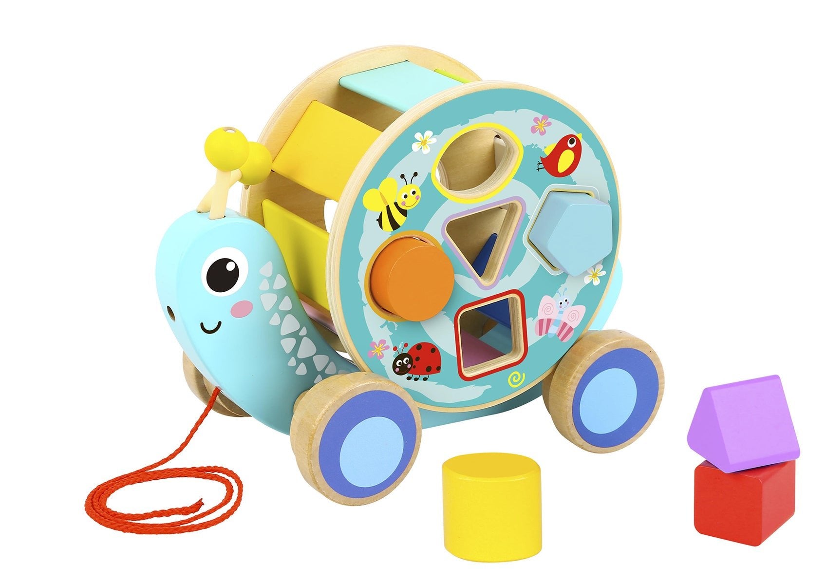 Pull Along Snail With Rolling Wheel & Blocks