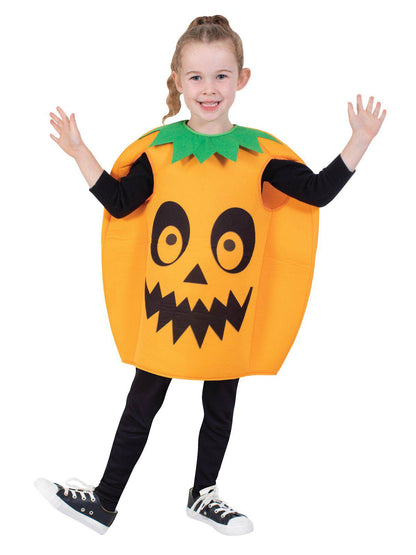 Kids pumpkin tabard costume for easy Halloween home dress-up | fun and festive design.