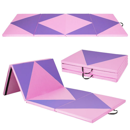 Foldable purple gymnastics mat for kids - 4-panel design for home workouts, play, and fun