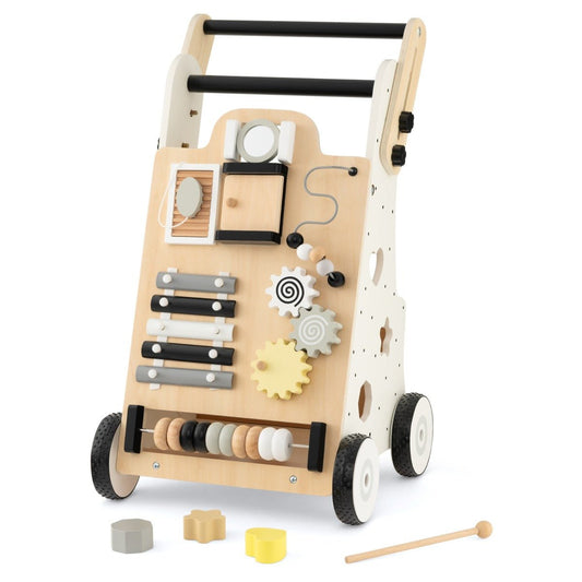 Wooden 9-in-1 Baby Walker | Interactive learning toy for toddlers, promotes walking and sensory development.
