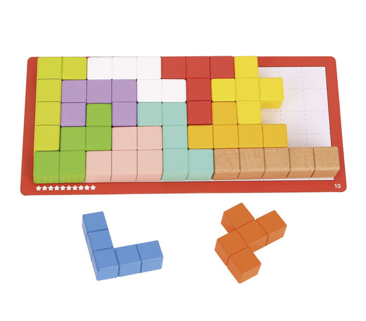 Colorful puzzle cubes game for kids, promotes problem-solving skills and creativity at home.