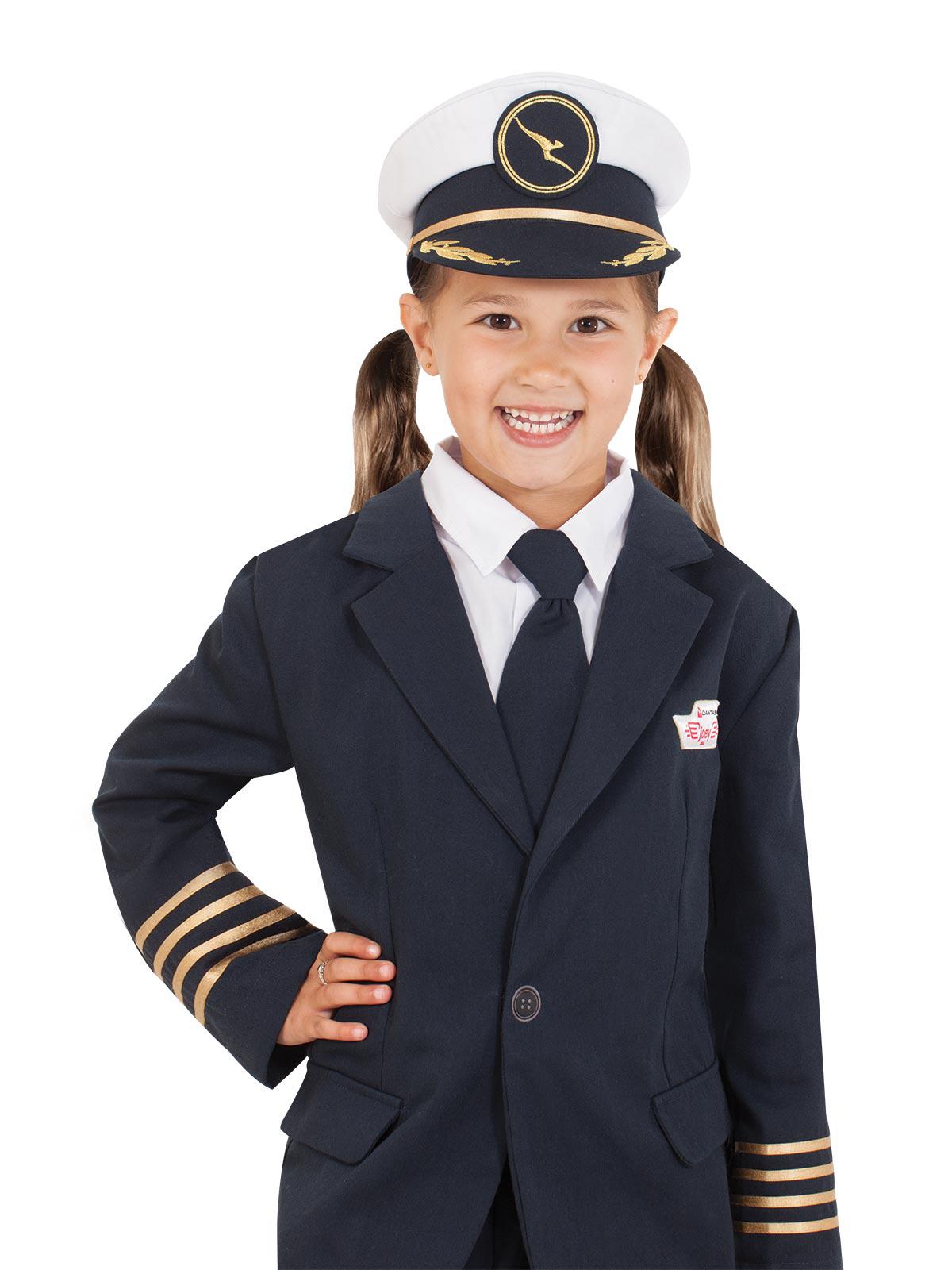 Kids Qantas pilot captain hat with authentic emblem for imaginative play at home.