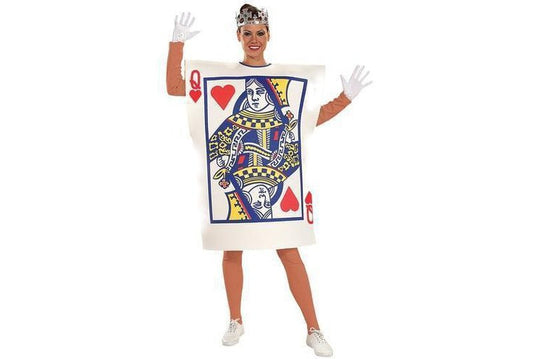 Adult Queen of Hearts costume | Playing card tunic and crown set for dress-up fun.