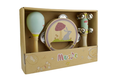 Rabbit Wooden 3Pcs Musical Set for interactive play, ideal for childrens musical exploration at home.