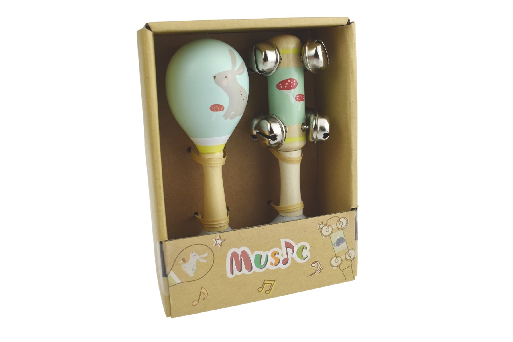 Rabbit Wooden Maraca & Bell Stick Set - Kids Mega Mart