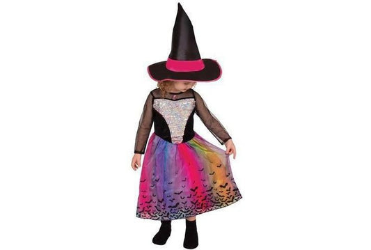 Color-changing Rainbow Magic Witch Costume, perfect for girls imaginative play at home.