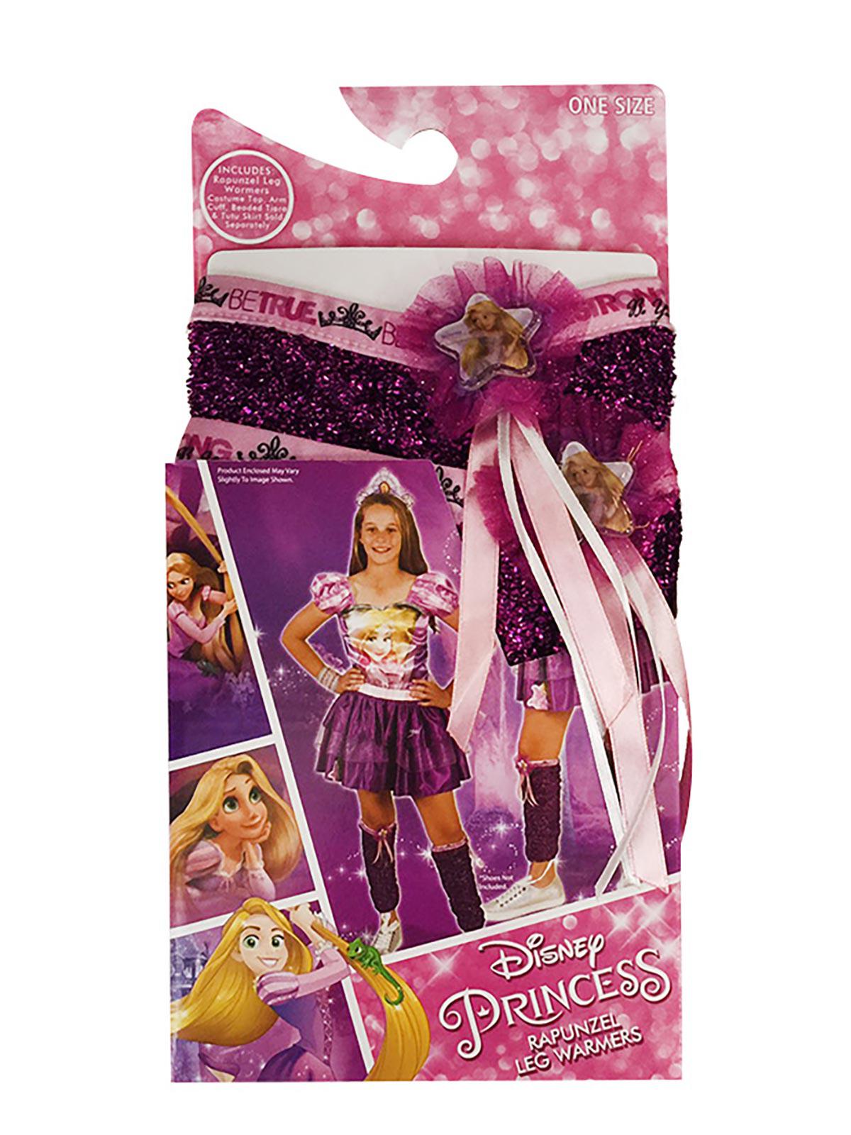 Disney Rapunzel leg warmers with glitter and stars, perfect for cozy kids wear at home.