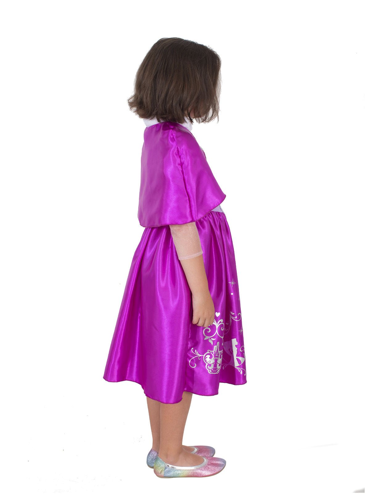 Side view Kids Rapunzel Deluxe Winter Cloak Costume with Dress
