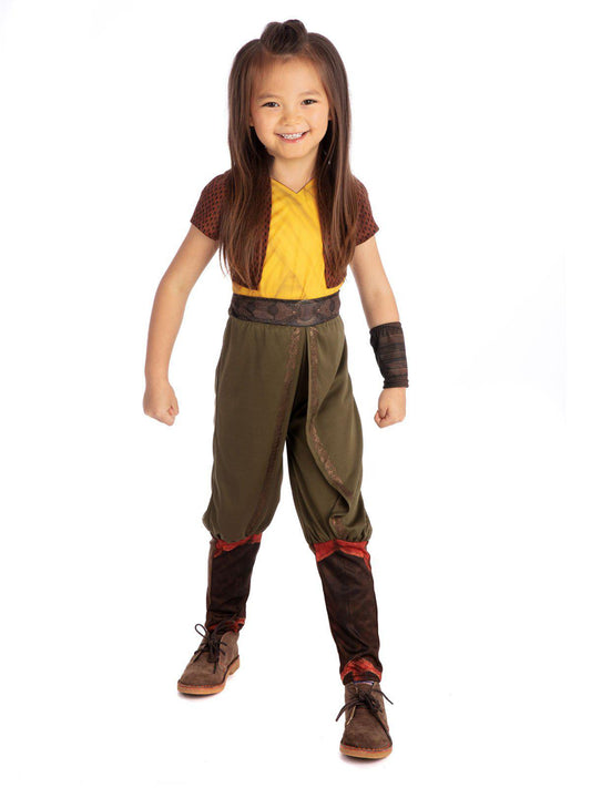 Disney Raya Classic Costume for kids play at home, featuring warrior jumpsuit set.