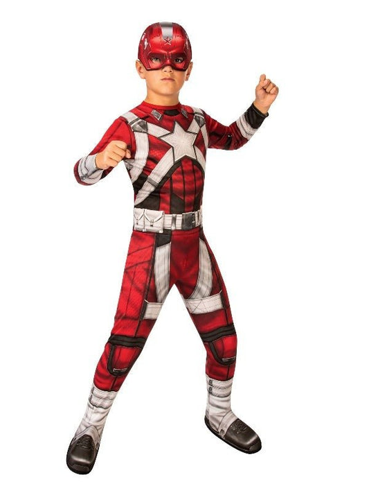 Kids Marvel Red Guardian Costume Deluxe Jumpsuit Set, perfect for imaginative play at home.