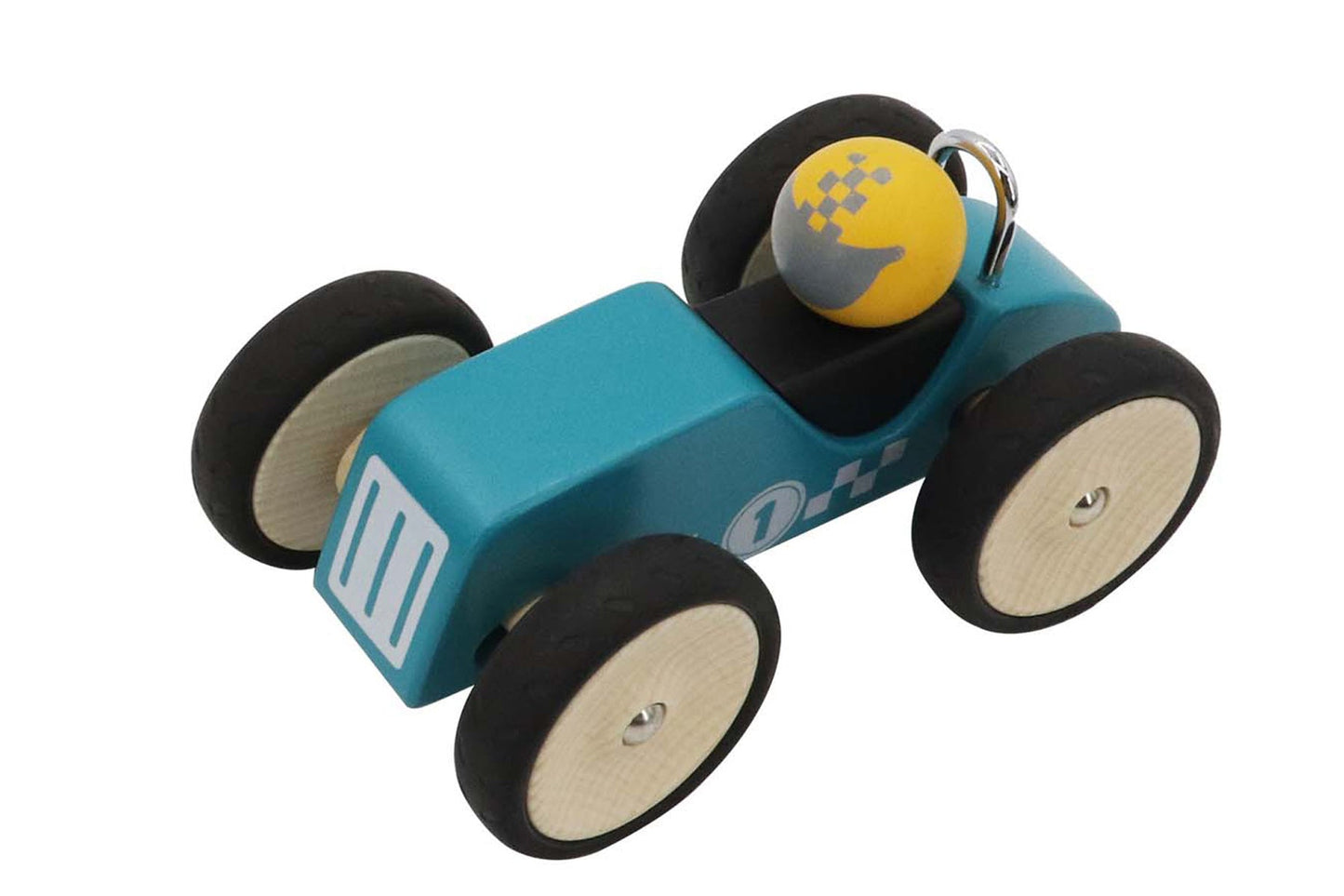 Vintage green racing car toy for kids, ideal for imaginative play at home.