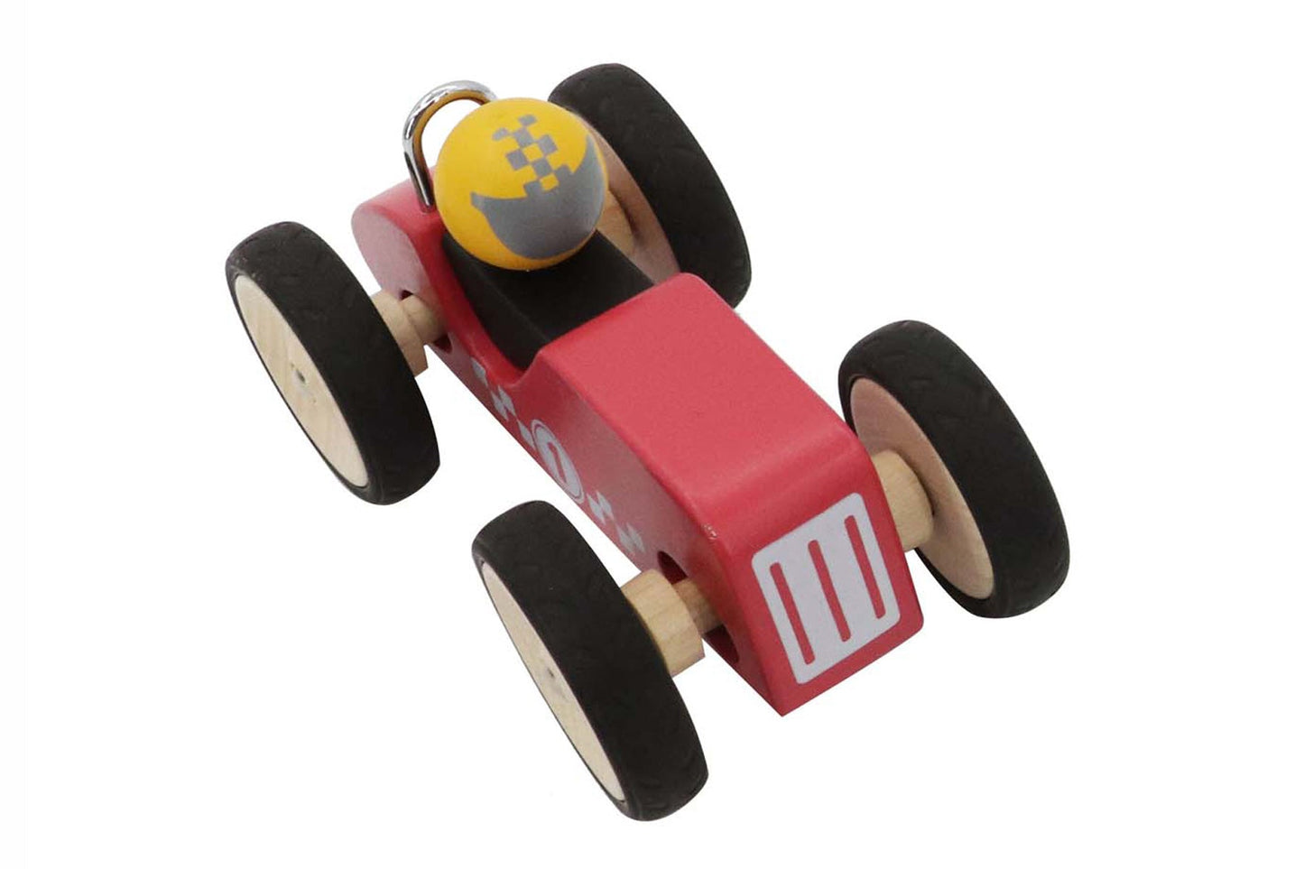 Red retro racing car toy for kids, vintage design perfect for home play.