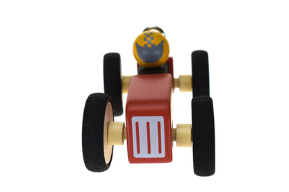 Red retro large racing car toy for childrens playtime, adding vintage charm to bedrooms.