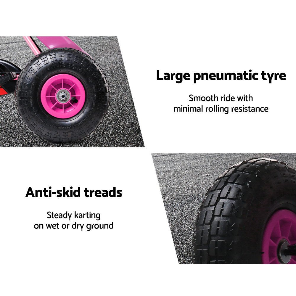 RIGO Kids Pedal Go Kart in Pink, ideal for outdoor fun at home.