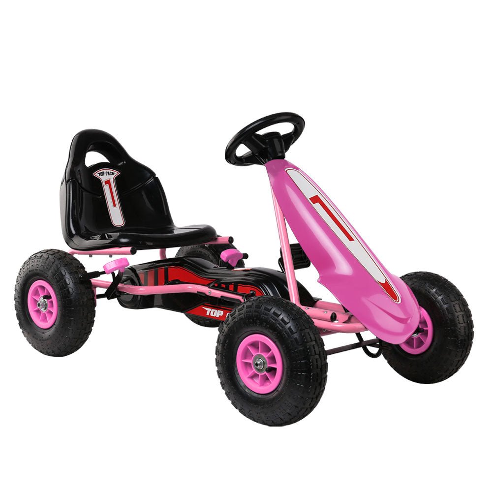 Pink RIGO Kids Pedal Go Kart designed for fun and active play at home.