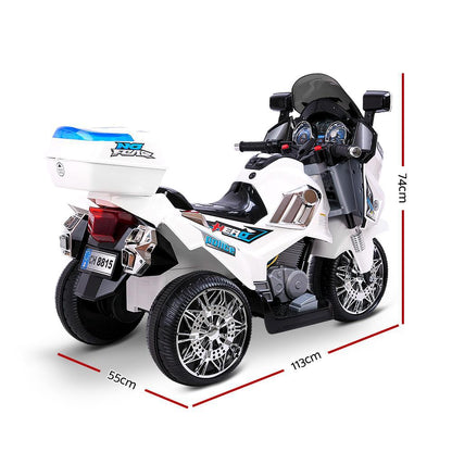 Kids Police Ride On Motorbike, in white, for imaginative play and fun at home.