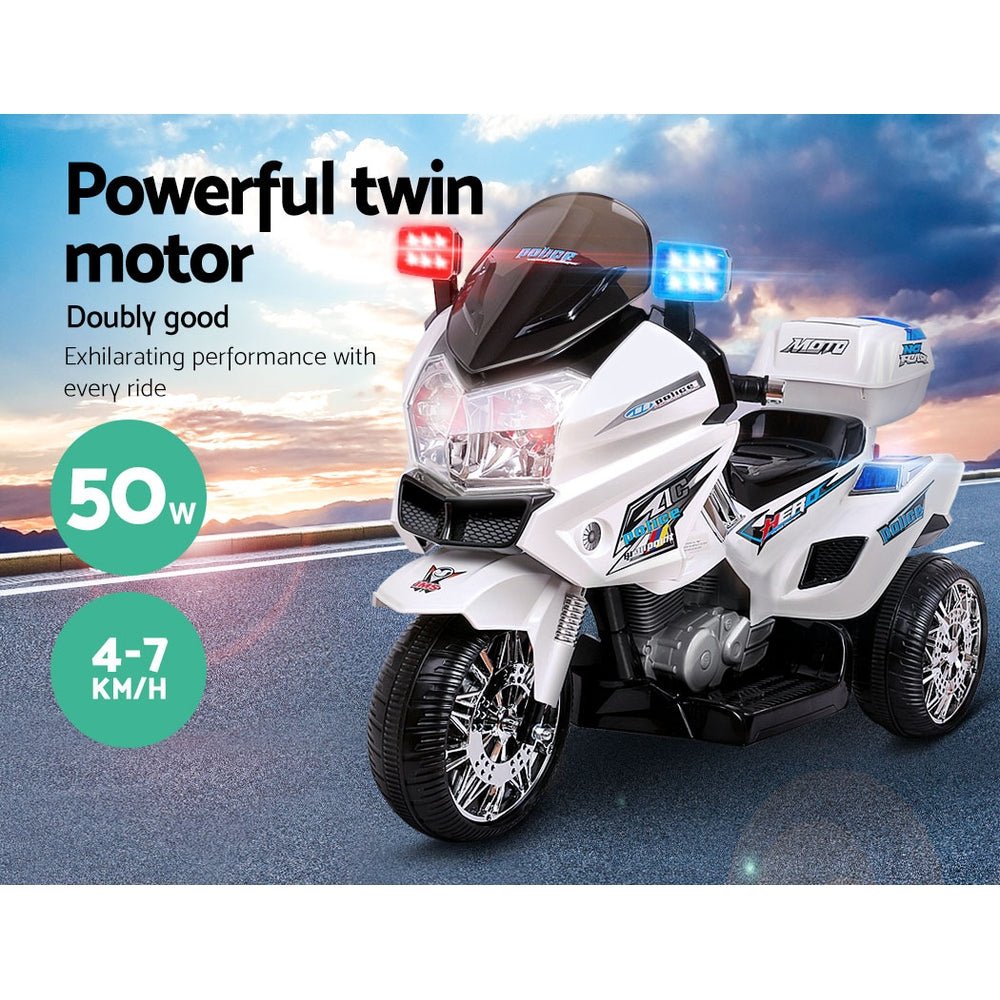 Rigo Kids Police Ride On Motorbike White | Fun and safe police-themed ride-on toy for children.