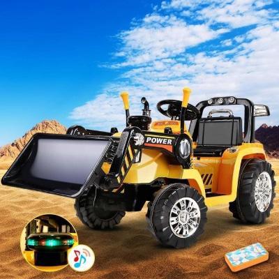 Yellow electric kids bulldozer ride-on car for fun indoor playtime activities.