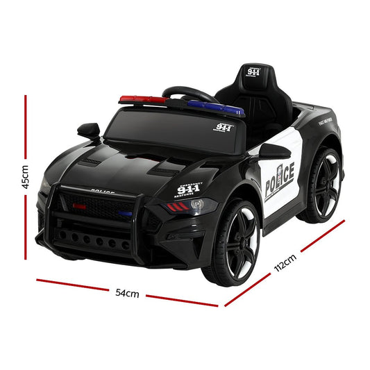 Rigo Kids Ride On Electric Police Car, 12V Black Toy, Battery Powered, Home Fun