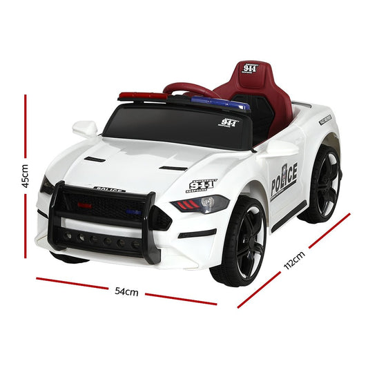 Rigo Kids 12V White Electric Patrol Police Car, Battery-Powered Ride-On Toy for Home Fun