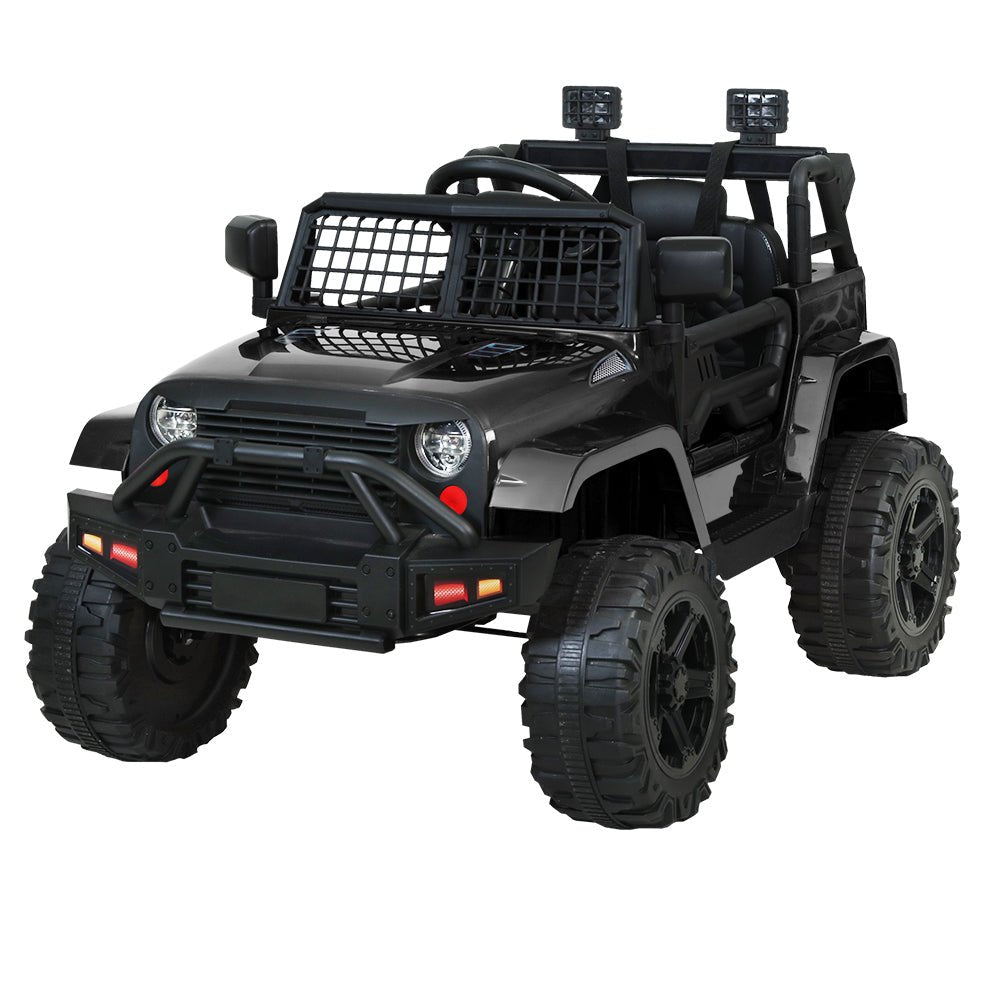 Black 12V Kids Ride-On Jeep Toy for Home Play, Fun Outdoor Adventures.